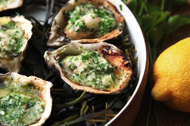 Grilled oysters on the half shell with garlic-parsley butter