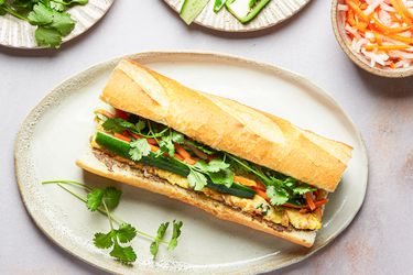 Overhead view of Egg and Pate Banh Mi