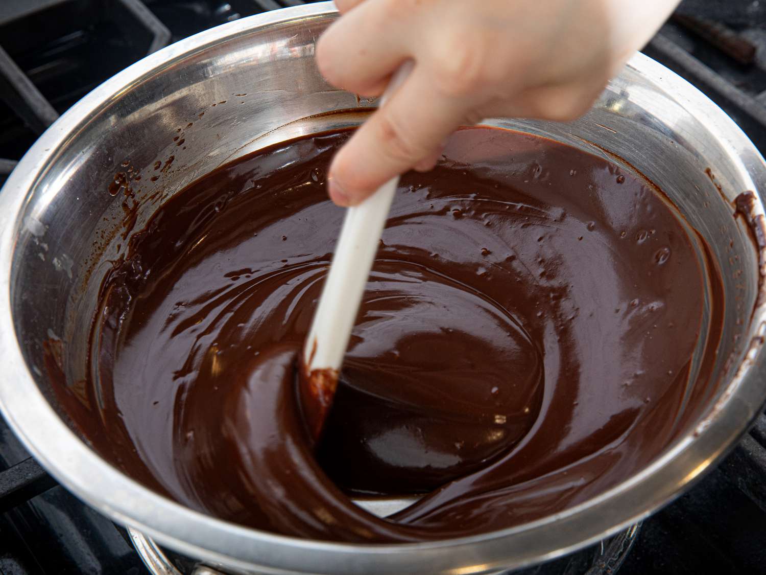 Overhead view of chocolate ganche