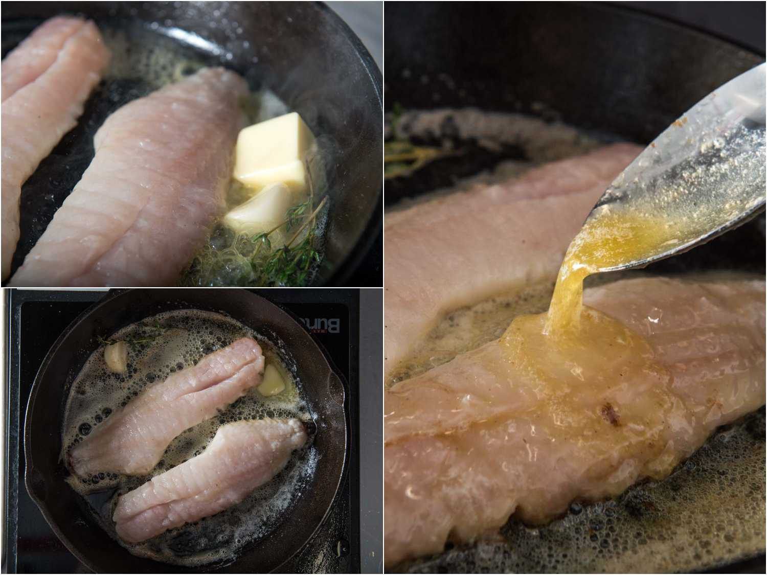 Basting fish fillet with butter