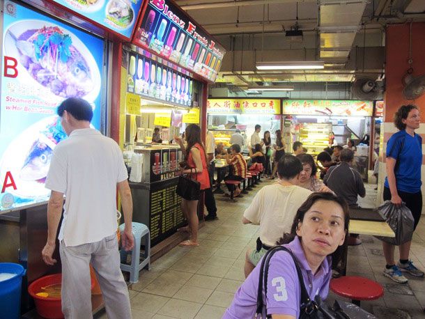 A snapshot taken inside a Singaporean food court.