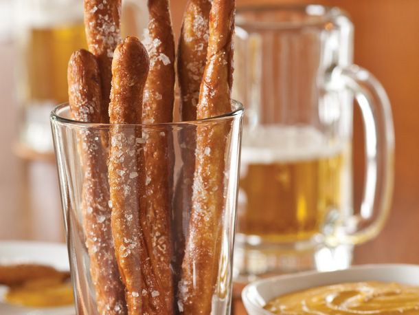 Pretzel rods in a glass
