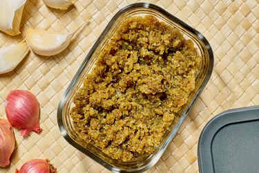 Overhead view of white spice paste