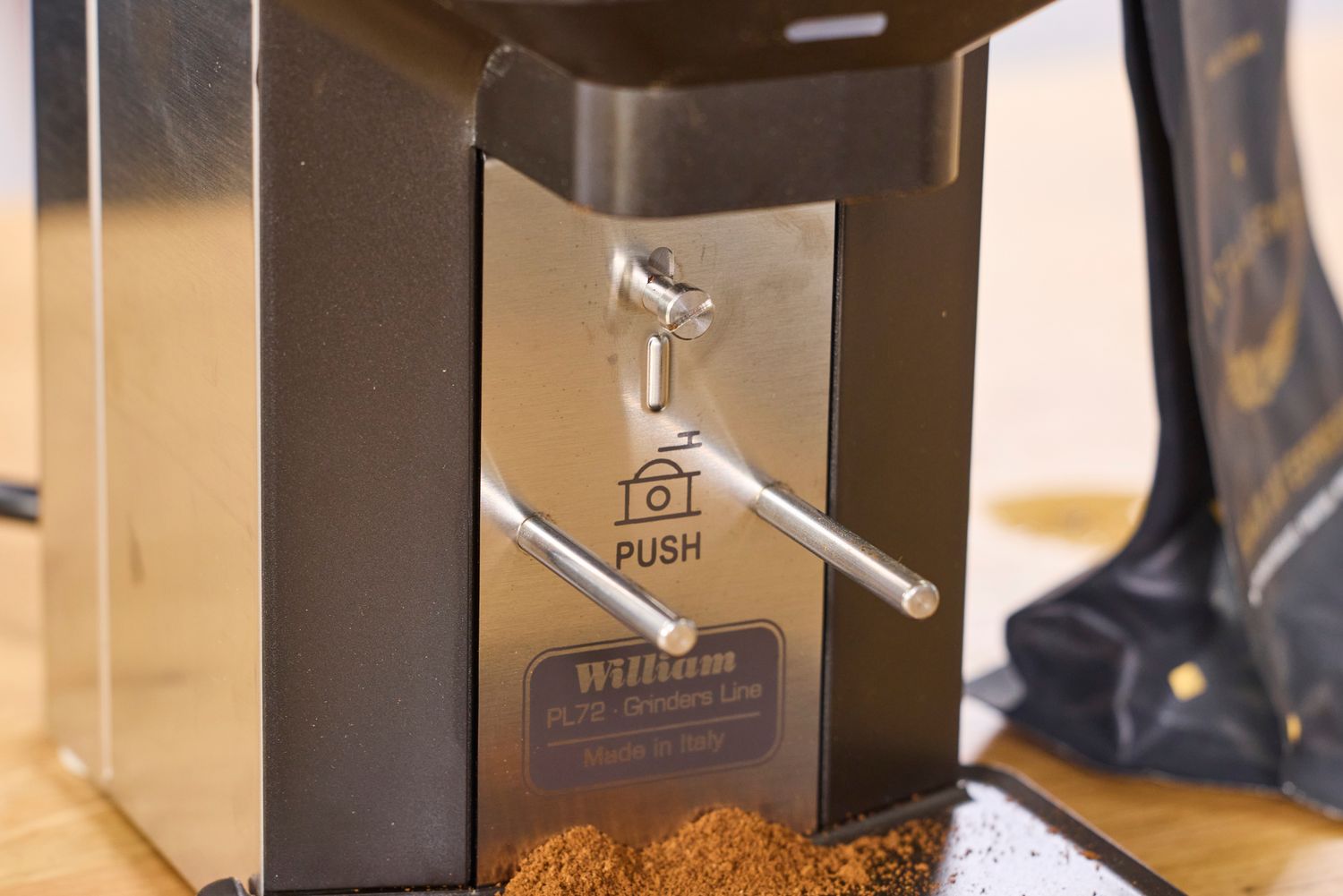 A close-up of the front of the Lelit William Espresso Grinder