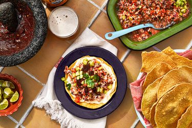 Overhead view of ceviche on a tablescape