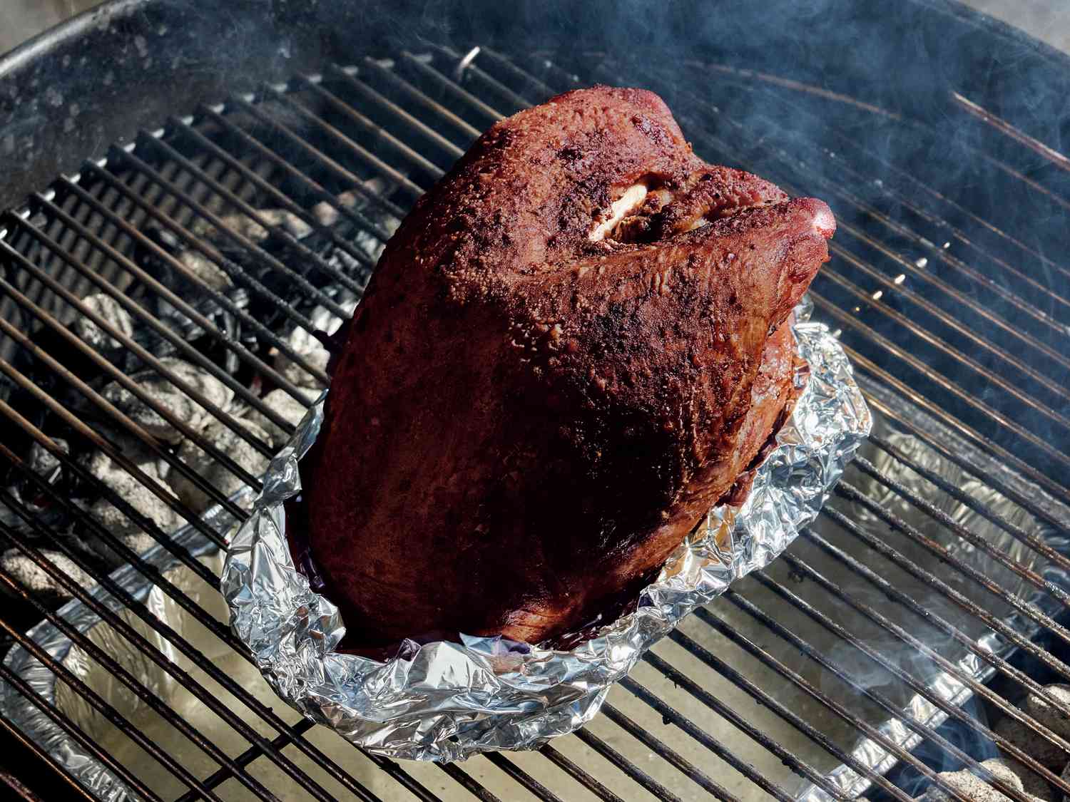 Side view of smoked turkey