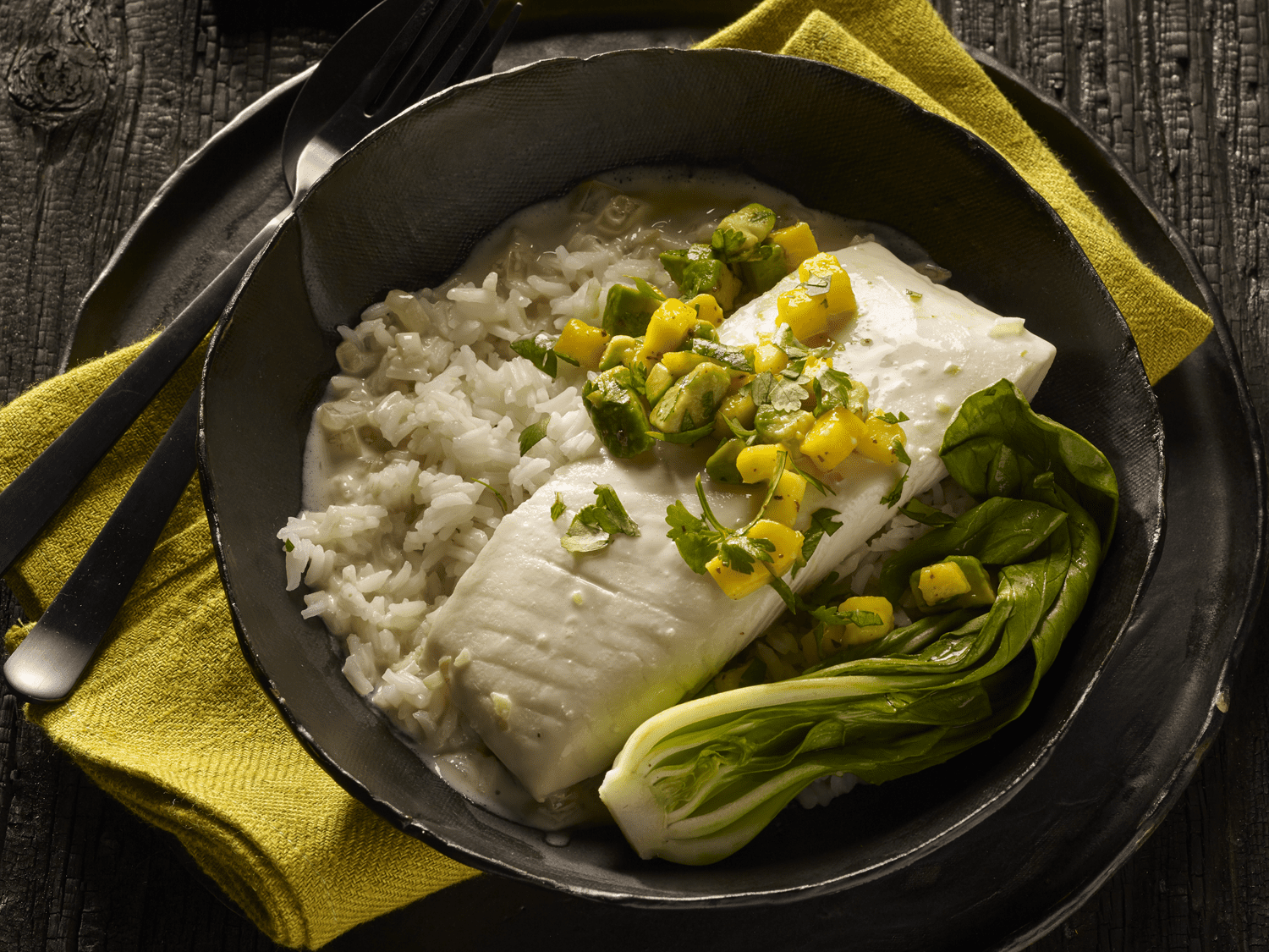 Halibut with mango salsa