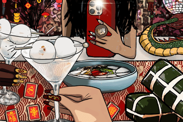 An illustration depicting a Lunar New Year party.
