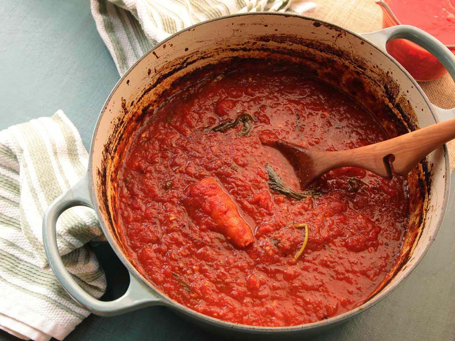 Jammy caramelized tomato sauce brightened with canned tomatoes