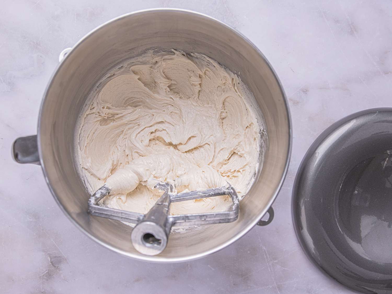 butter and sugar creamed together in stand mixer 