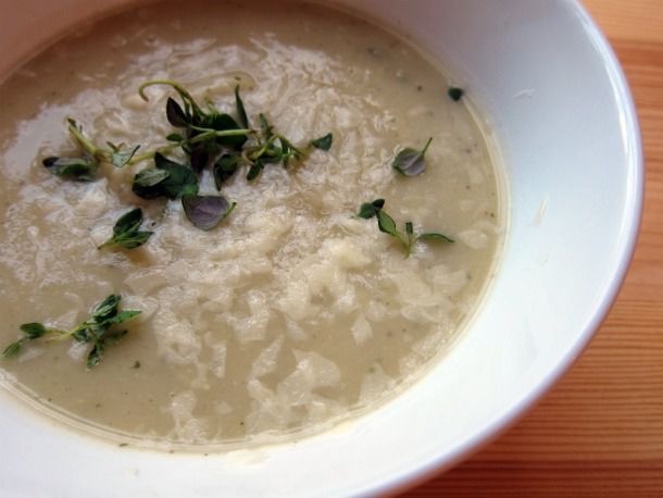 Closeup of thick celeriac soup.
