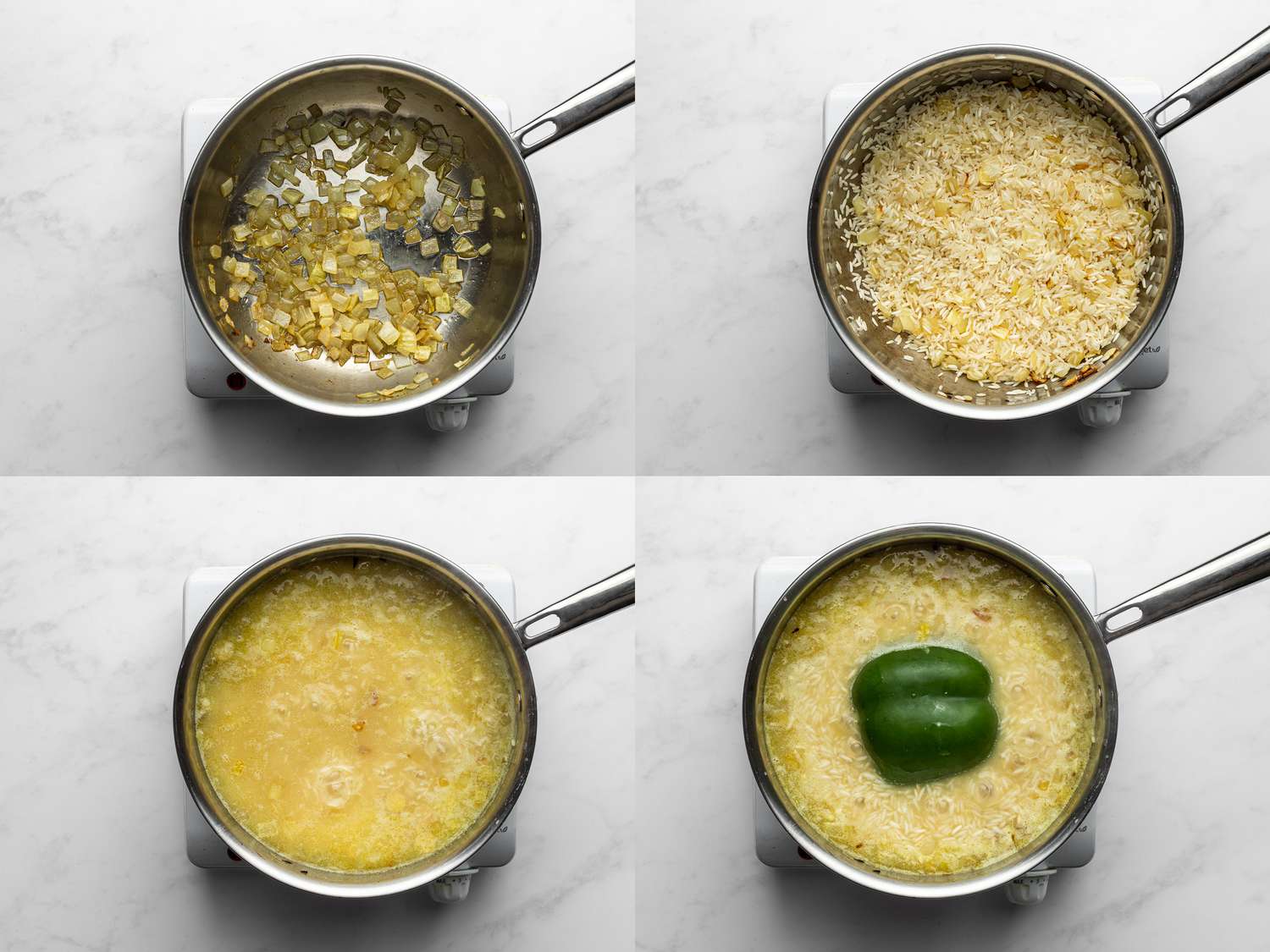 Two-thirds of onion inside large heavy-bottomed saucepan over medium heat, cooked until translucent