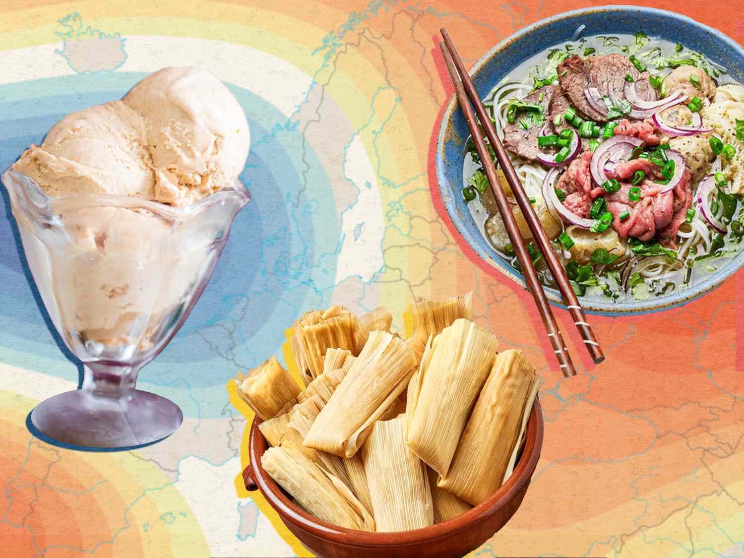 Graphic of food on heat map