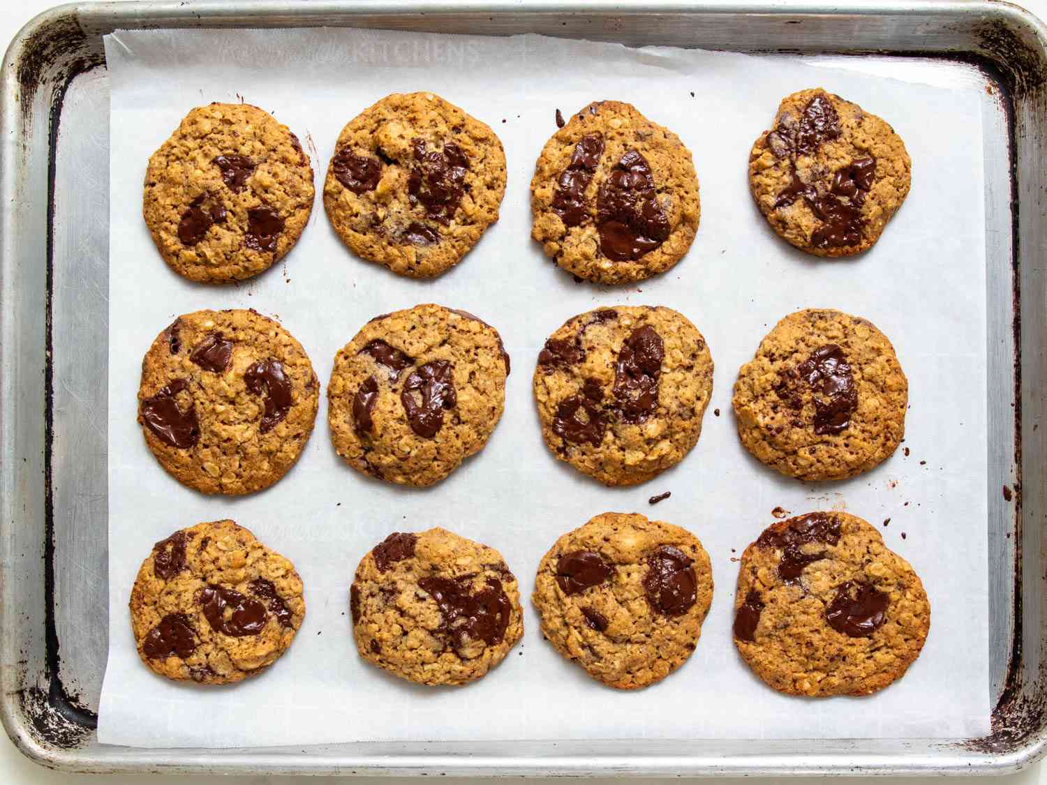 A tray full of just-baked lactation cookies. 