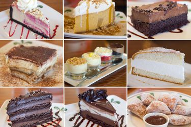 A nine image collage of Olive Garden desserts 