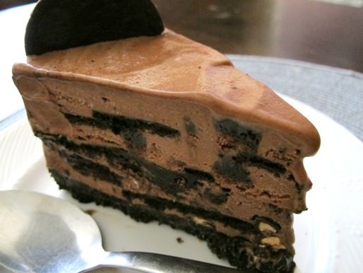 A slice of famous wafer chocolate ice cream cake served on a plate.