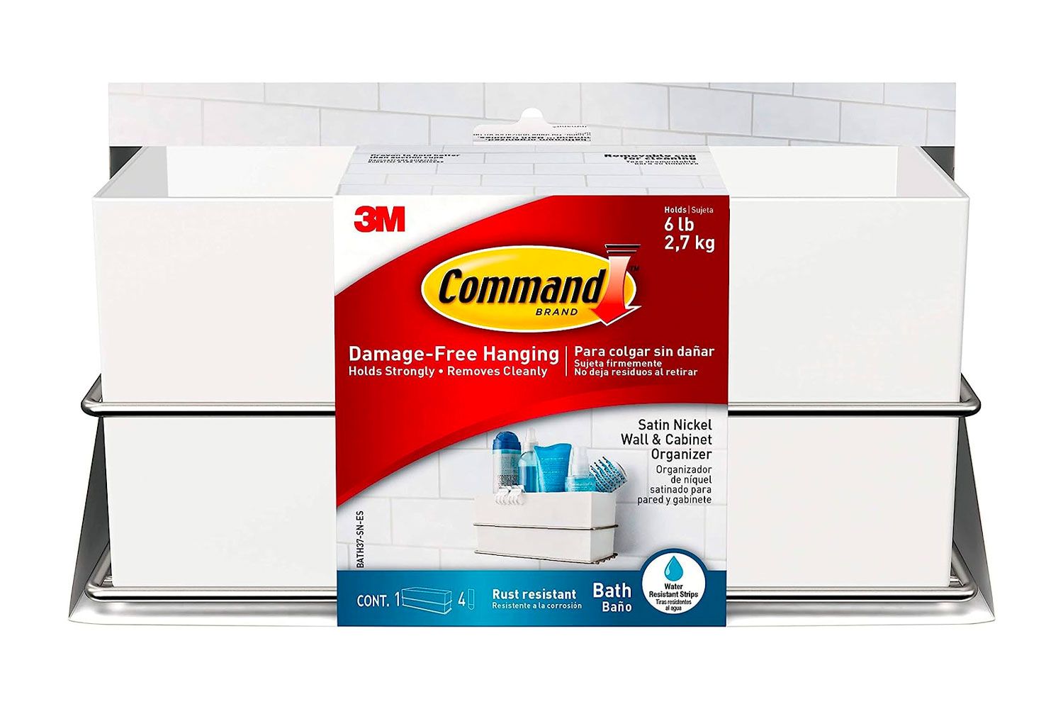 Command Wall and Cabinet Organizer, Satin Nickel, 1-Organizer, 4-Water-Resistant Strips, Organize Damage-Free