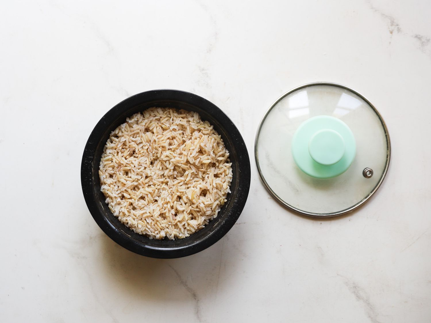 Brown rice cooking in the Dash mini rice cooker
