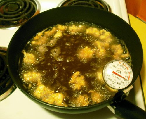 Chicken Gizzards frying in a pan