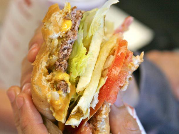 A burger that has French fries added into the burger