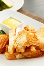 Overhead view of fried yuca