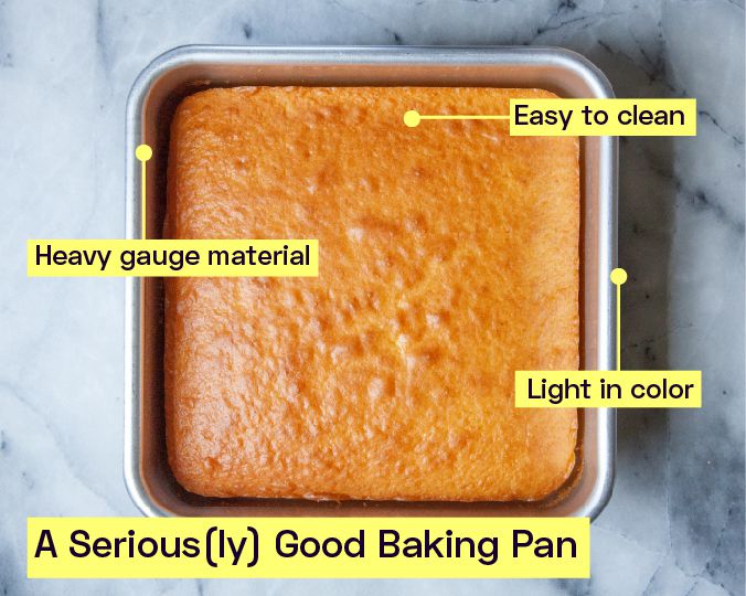 A baking pan with baked yellow cake in it.