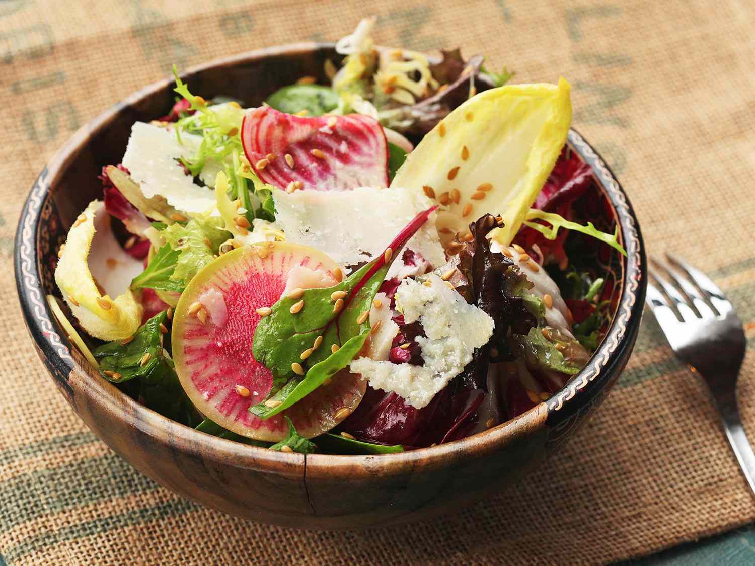Closeup of a serving of the finished salad.