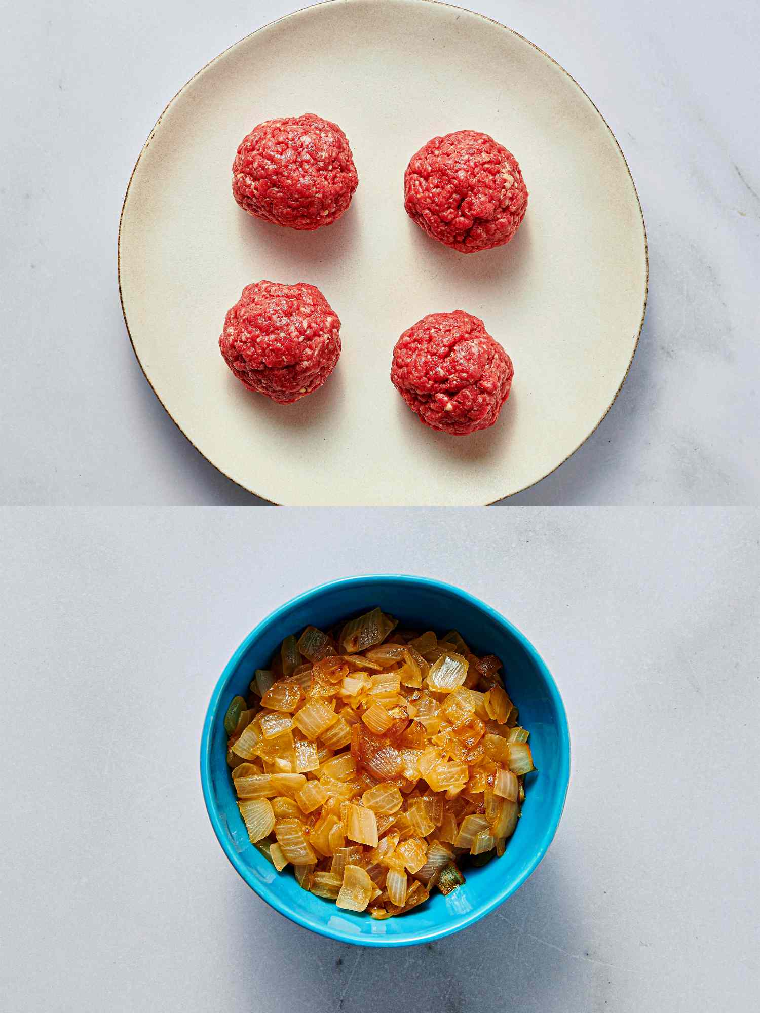 Two image collage of burger ingredients