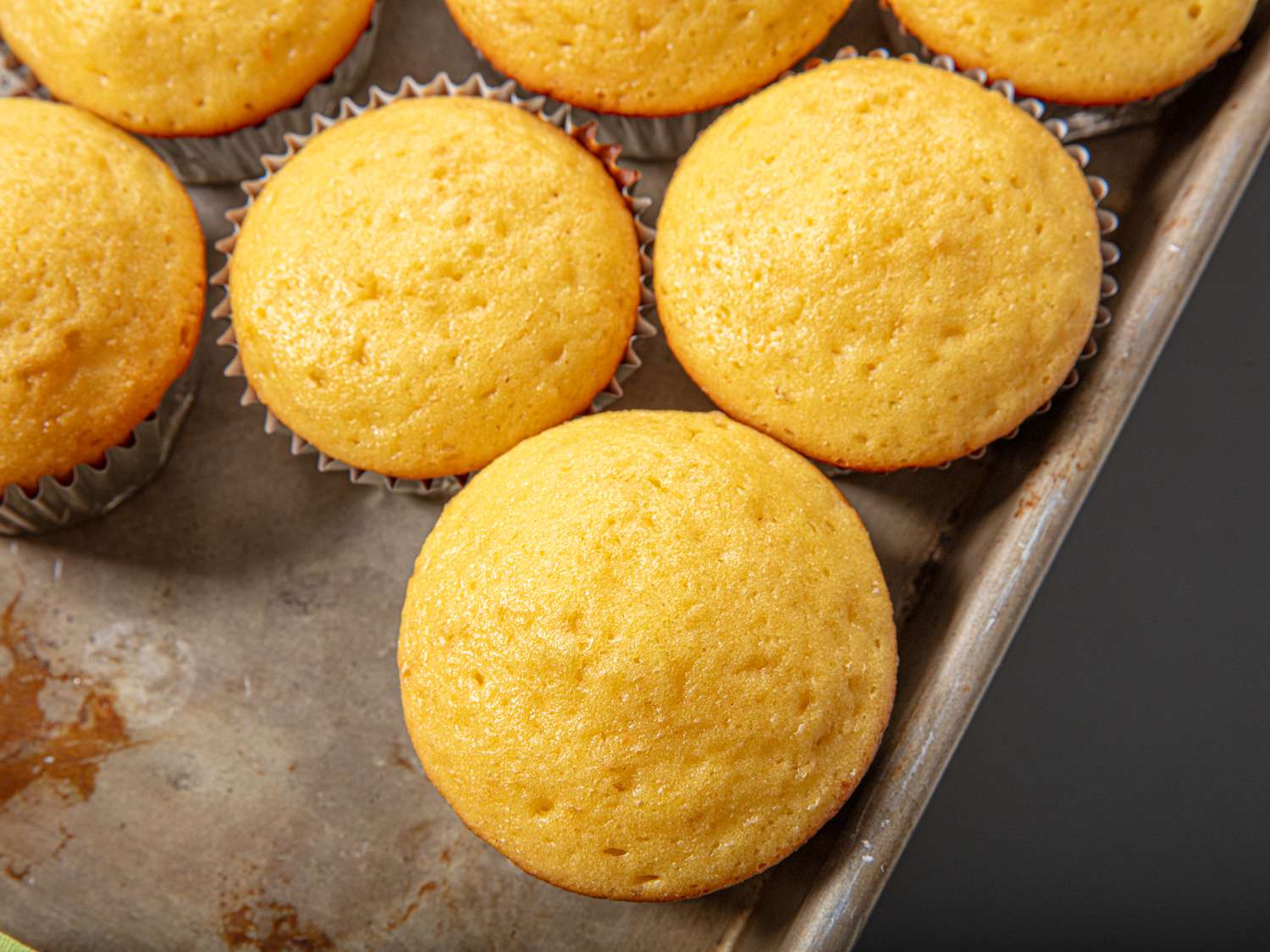 Overhead view of yellow cake mix taste test