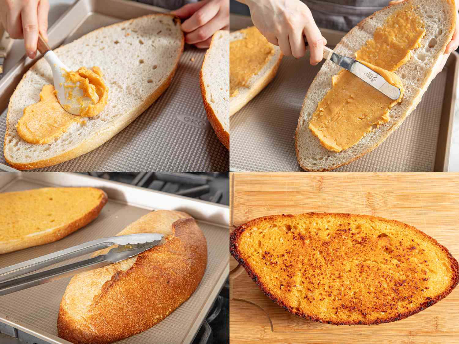 Four image collage of baking garlic bread
