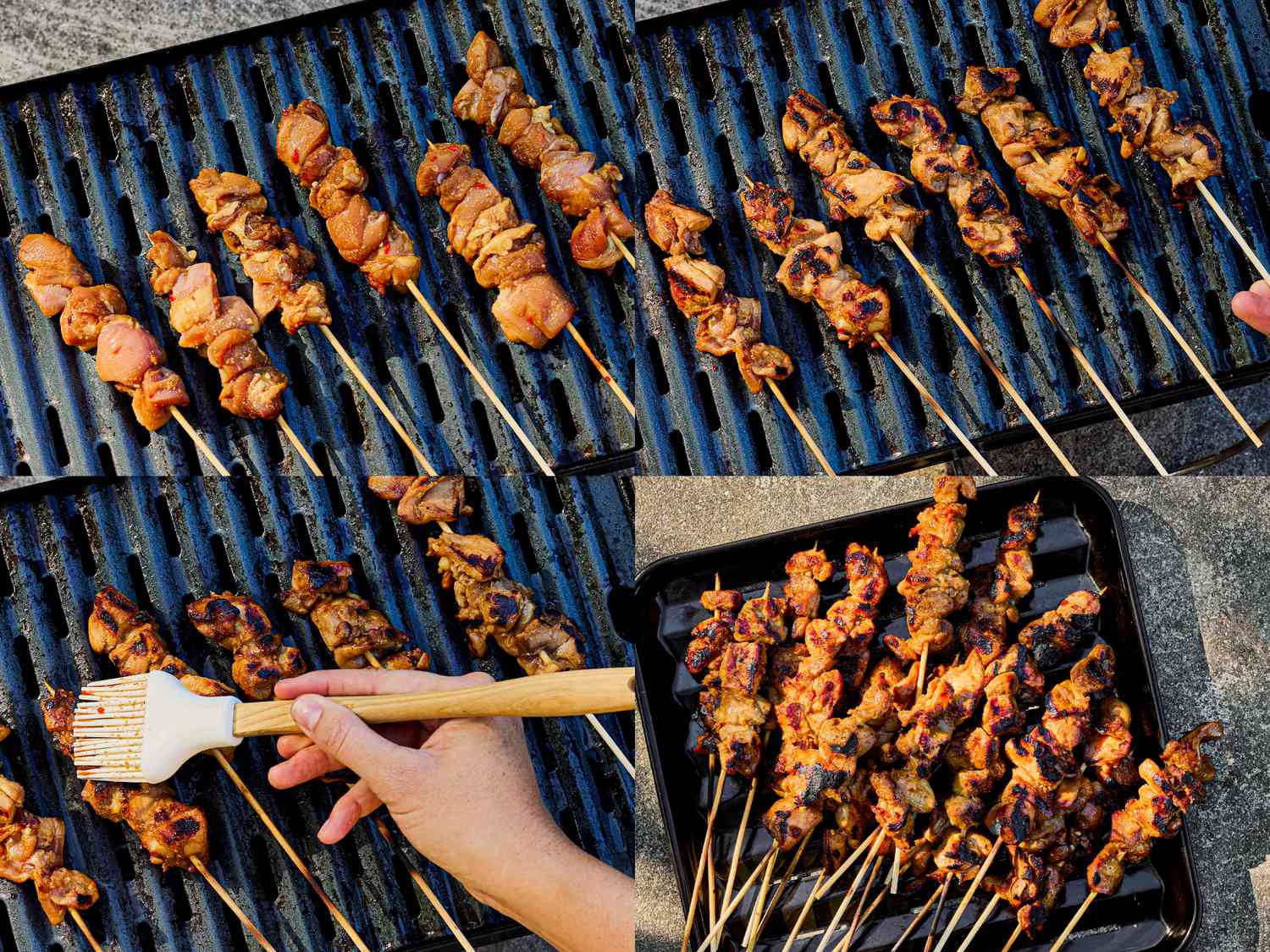 Four image collage of girlling skewers