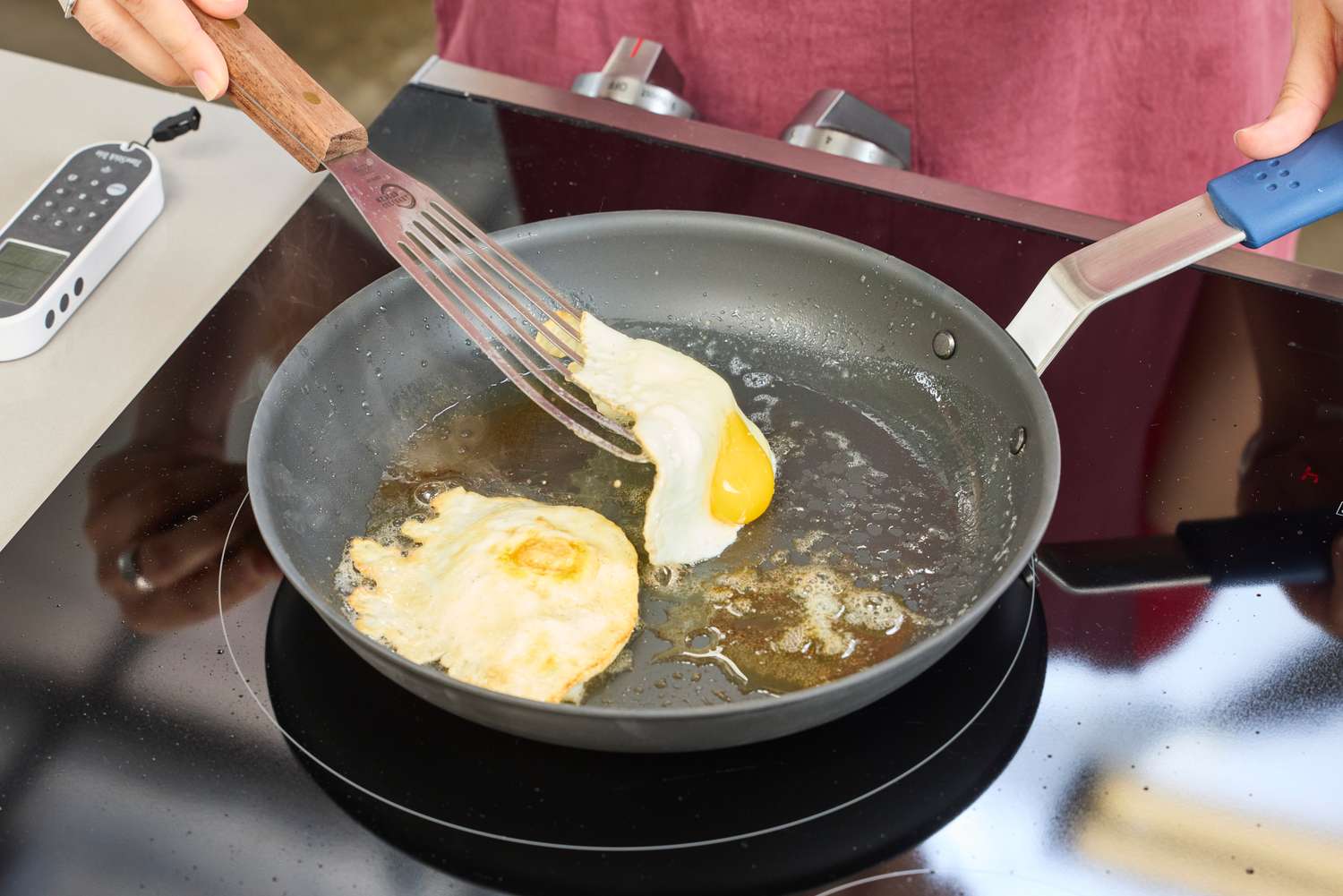 Eggs are cooked in the Misen Pre-Seasoned 10 Inch Carbon Steel Pan