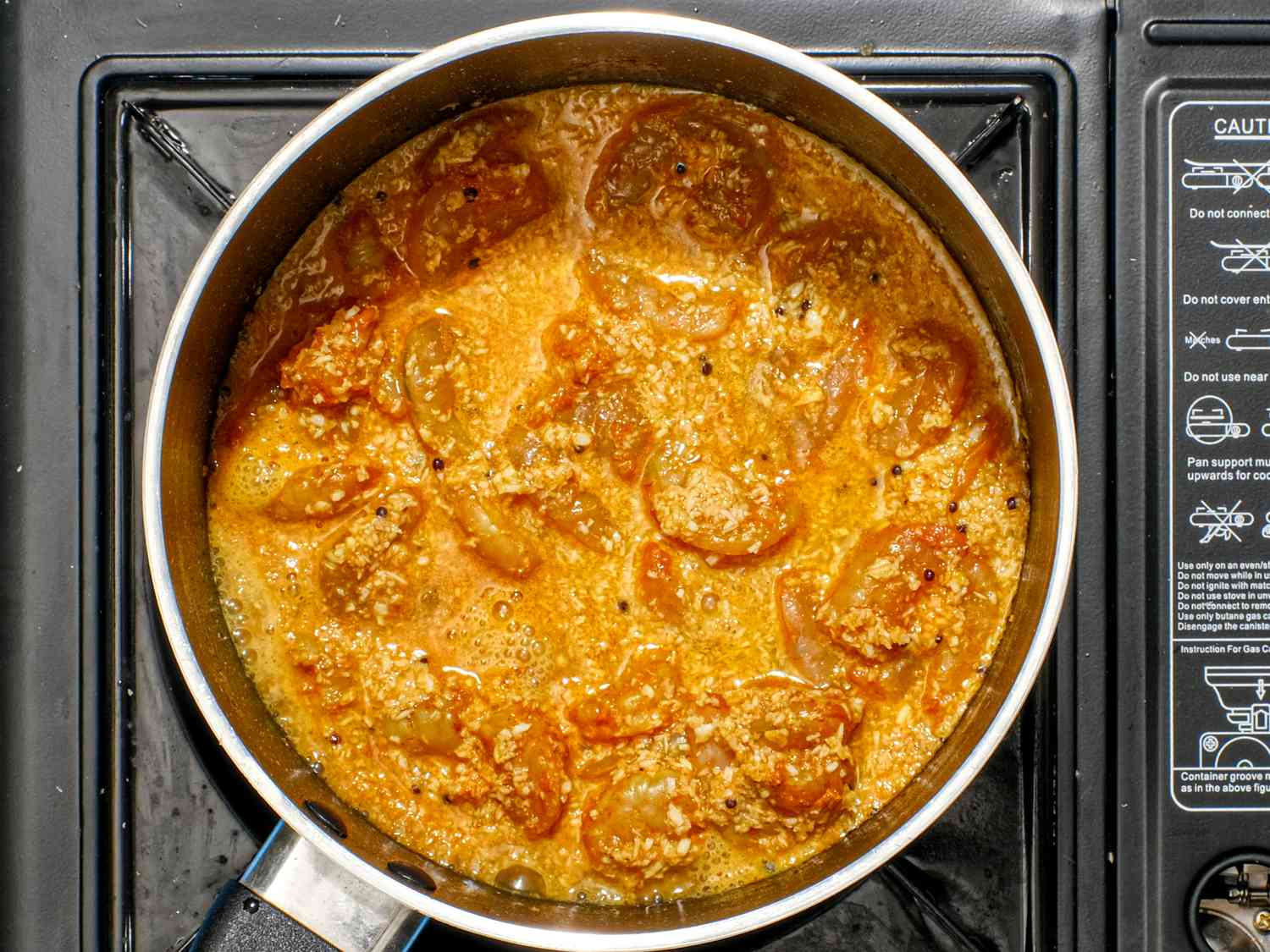 Overhead view of shrimp in pan