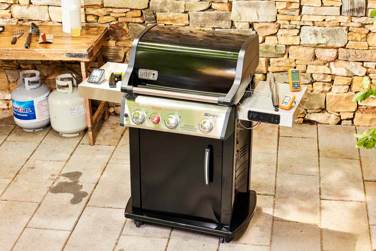 The Weber Spirit EX-325s Smart Grill outside on a patio