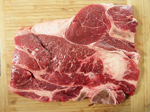 Overhead shot of a large piece of raw beef chuck