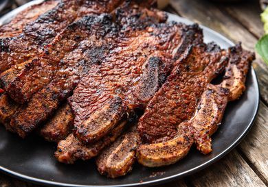 Korean grilled beef Galbi on a platter