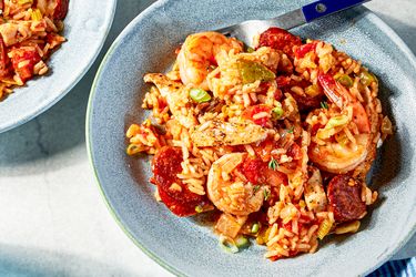 Overhead view of jambalaya 