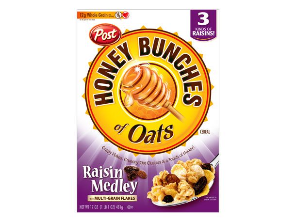 Honey Bunches of Oats with Raisins box cover.