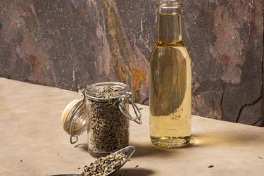 Side view of lavender syrup