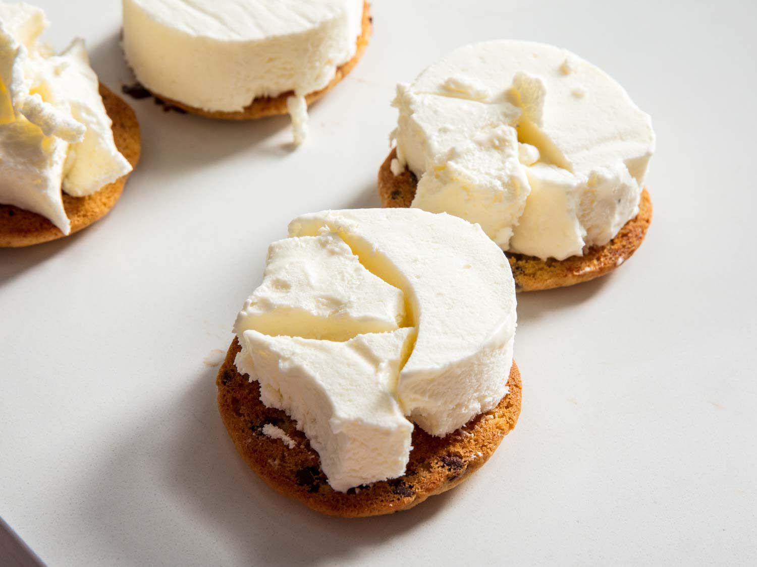 Using up scrap pieces of ice cream to make additional chipwiches.