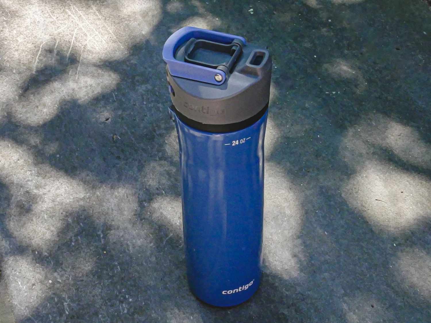 Contigo Courtland Chill 24 oz Insulated Stainless Steel Water Bottle with Wide Mouth Lid with its lid open