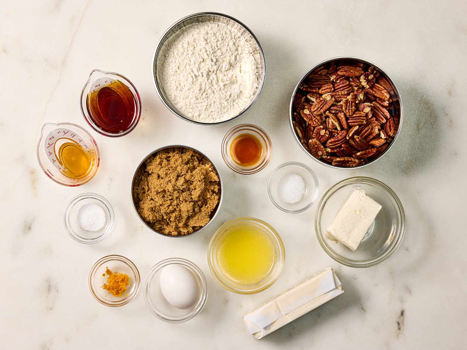 Mise en place of ingredients used for Pecan Tassies 