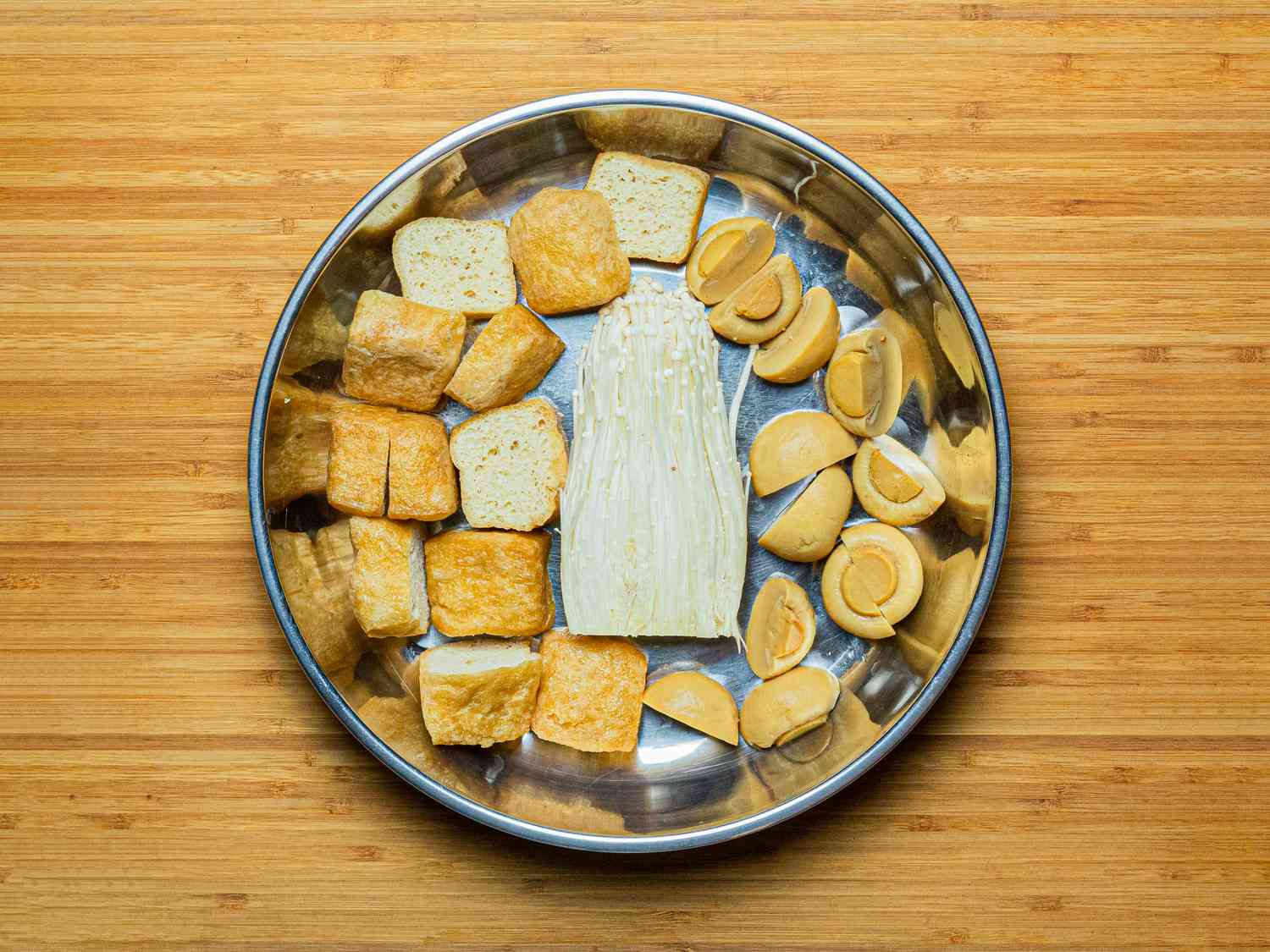 Overhead view of mushrooms in a bowl