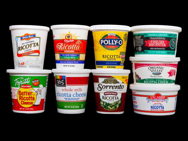 All nine tubs of ricotta that Serious Eats staff sampled.