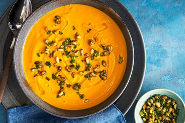 Overhead view fo carrot soup