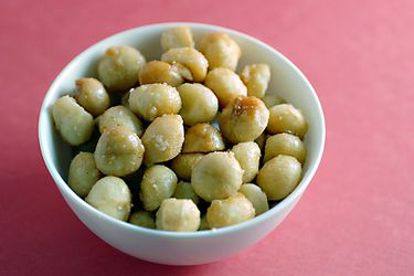 A bowl of macadamia nuts.