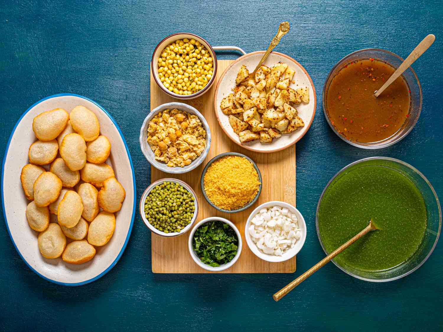 Overhead view of Pani Puri set up