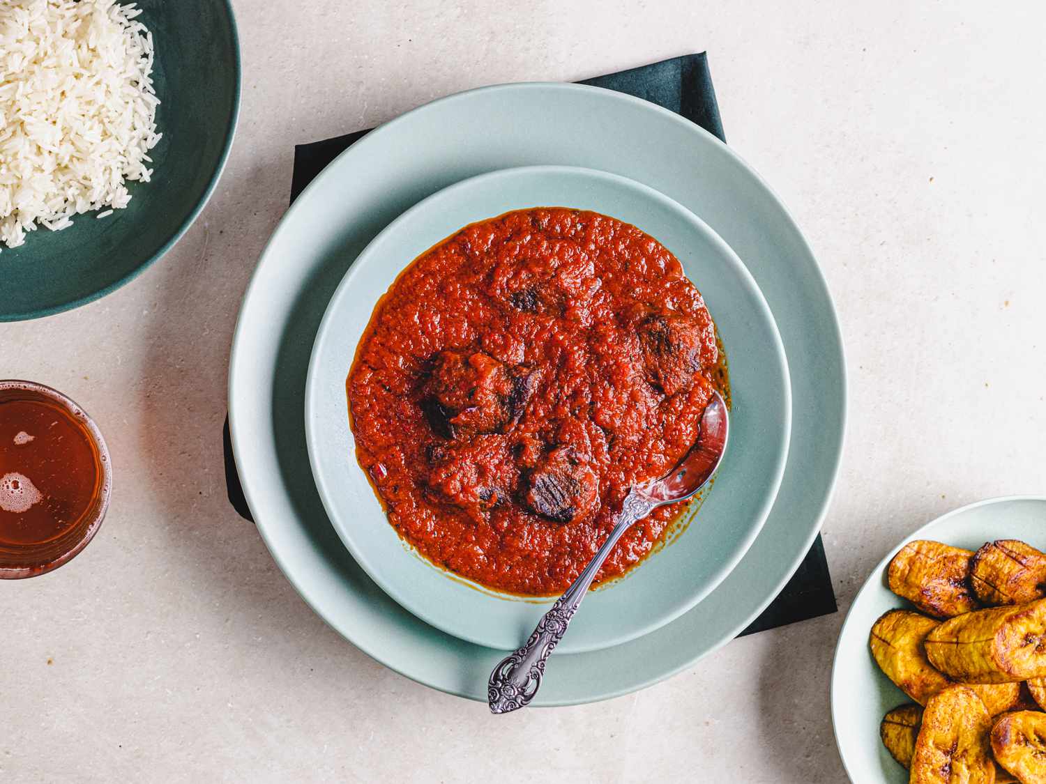 Overhead view of finished beef stew