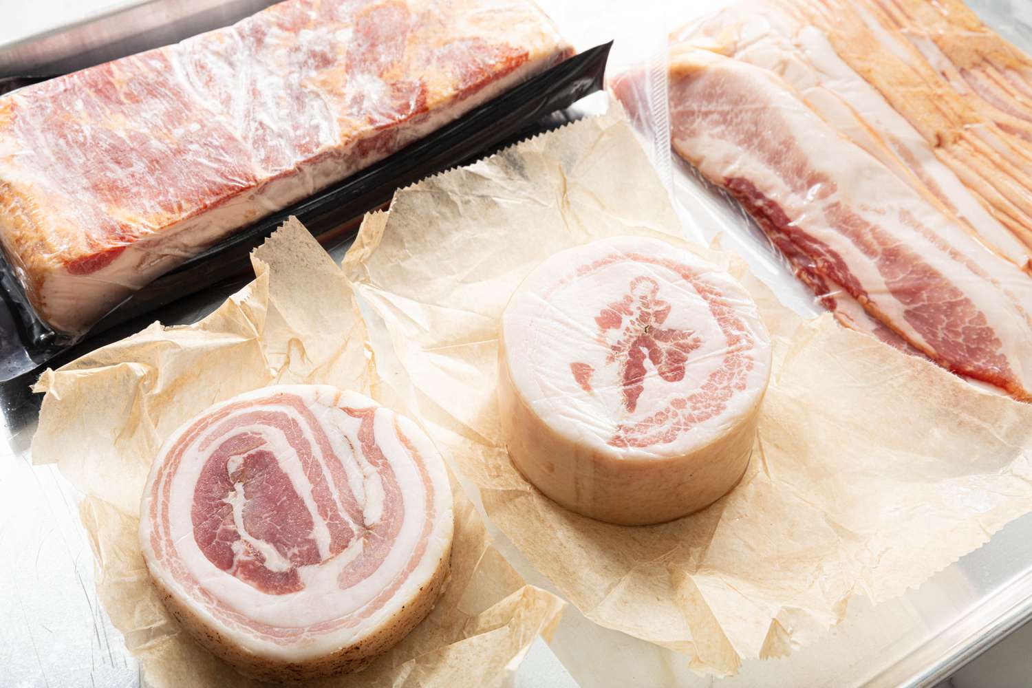 partially frozen bacon, pancetta and lardon 