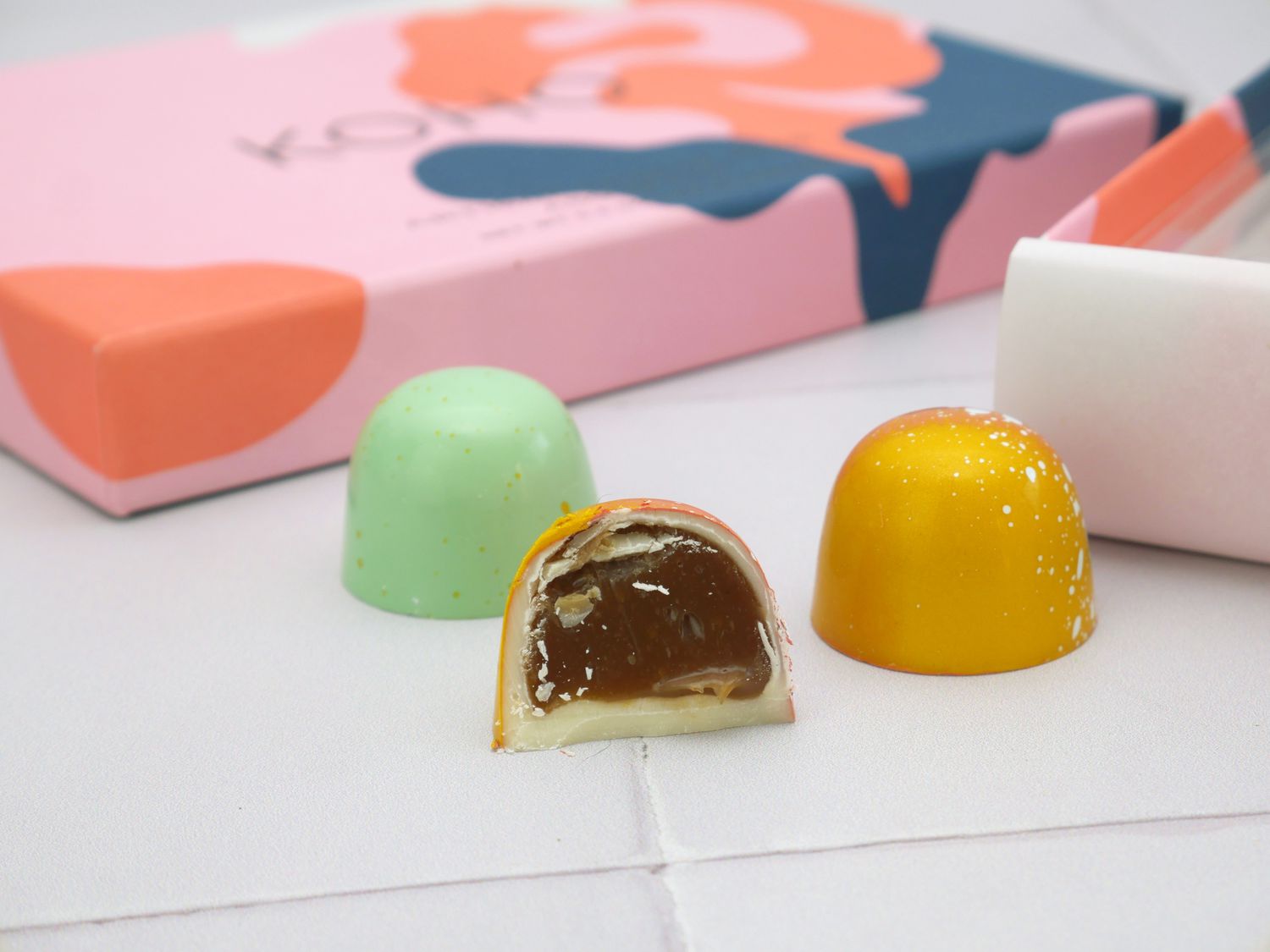 view of one of the koho bonbons cut in half